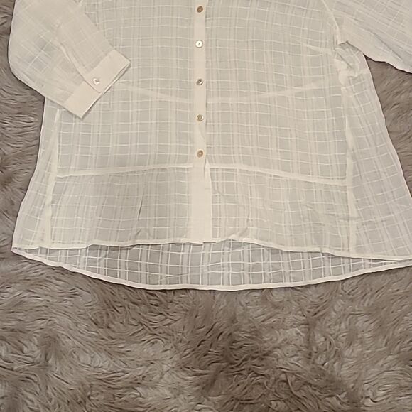 J‎ jill womens white sheer plaid button down long sleeve shirt size large petite - Picture 3 of 6